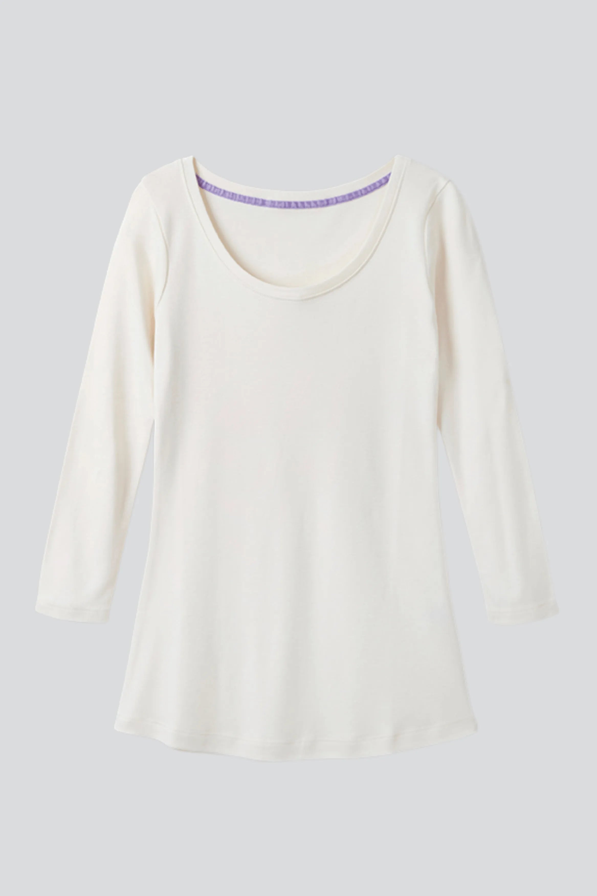 Women's Quality Cotton Jersey cream 3/4 Sleeve Scoop Neck T-Shirt in Cream by Lavender Hill Clothing