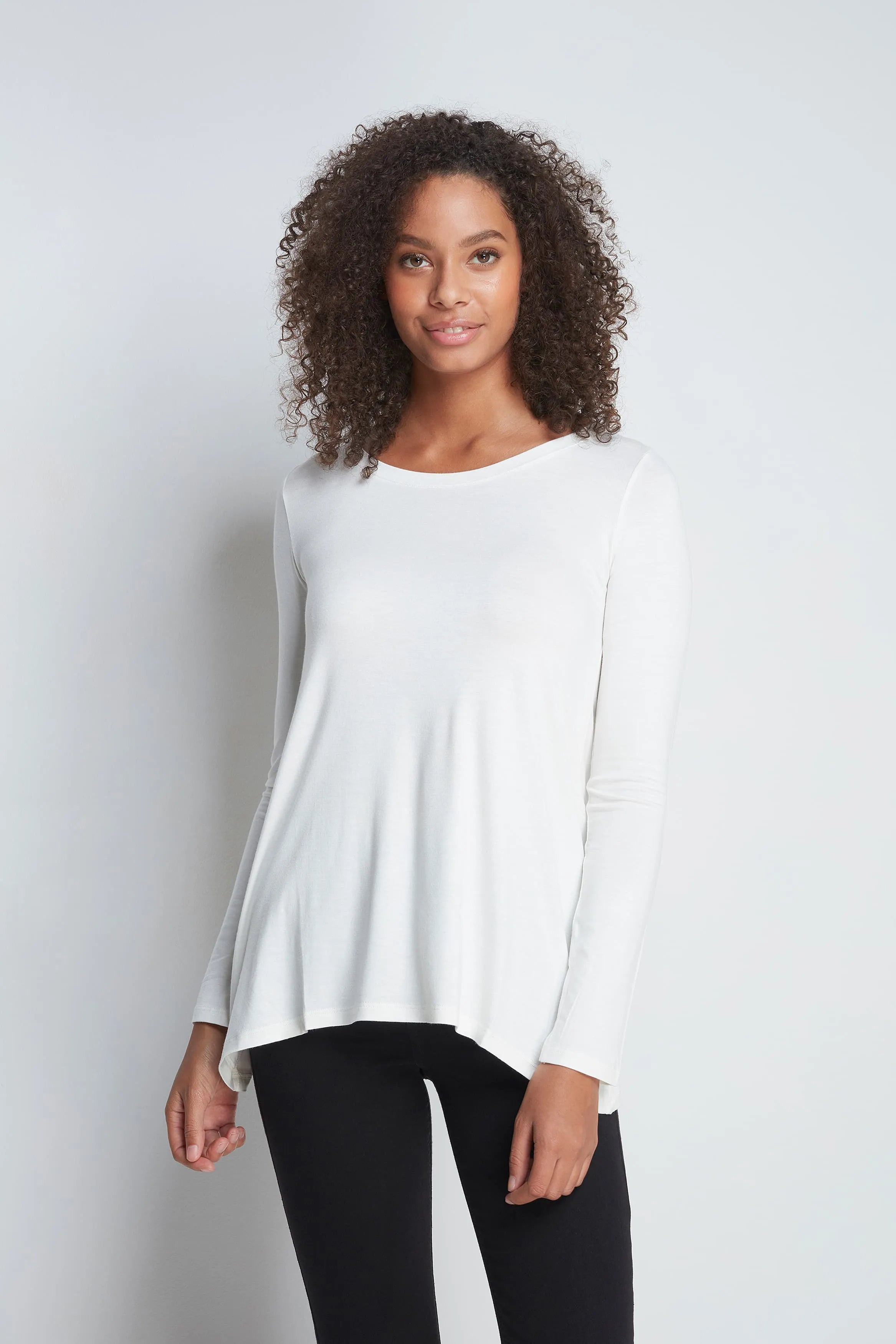 Women's Micro Modal Soft Flattering Long Sleeve Cream A-Line Top by Lavender Hill Clothing