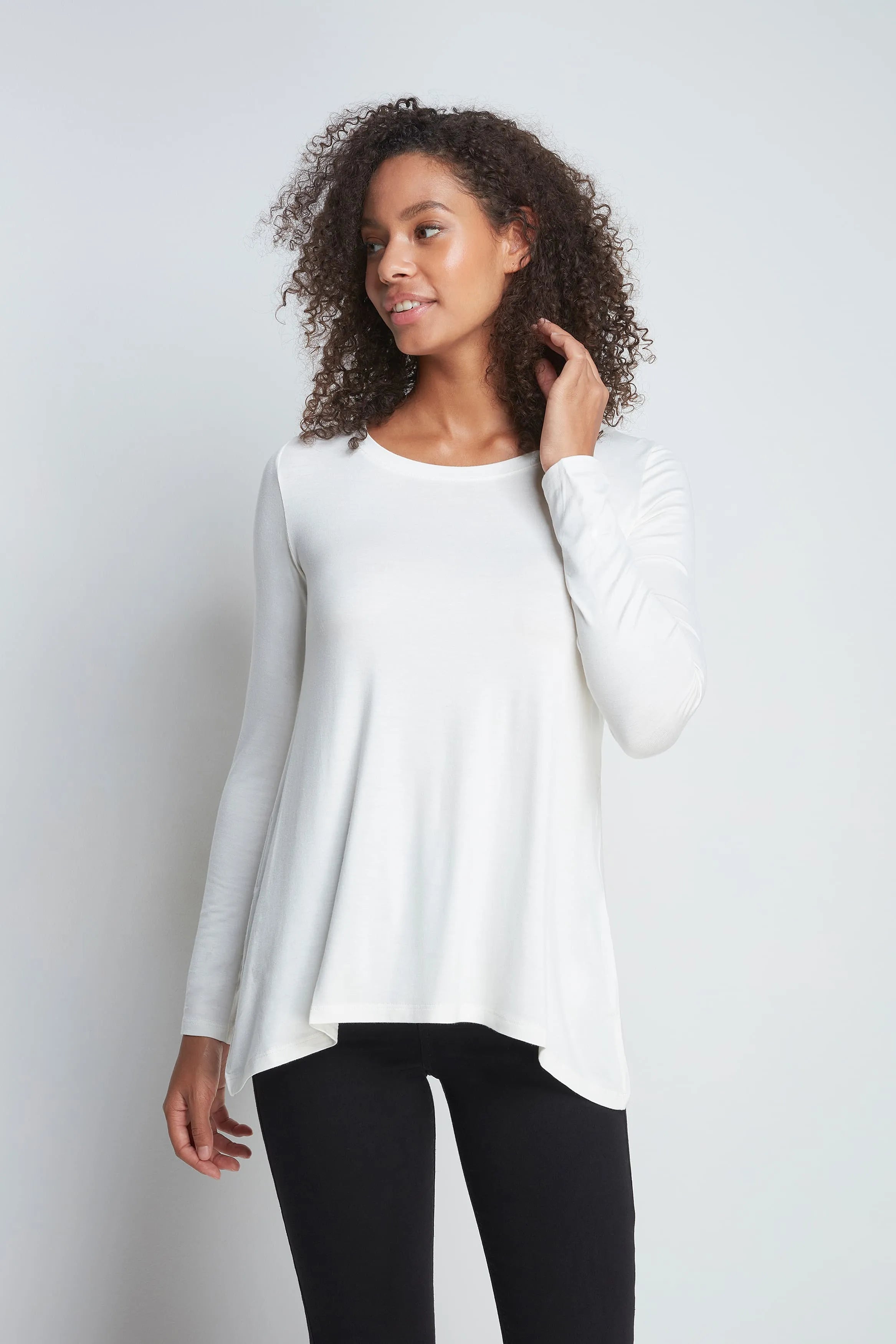 Lavender Hill Clothing Micro Modal Soft Flattering Long Sleeve Cream A-Line Top