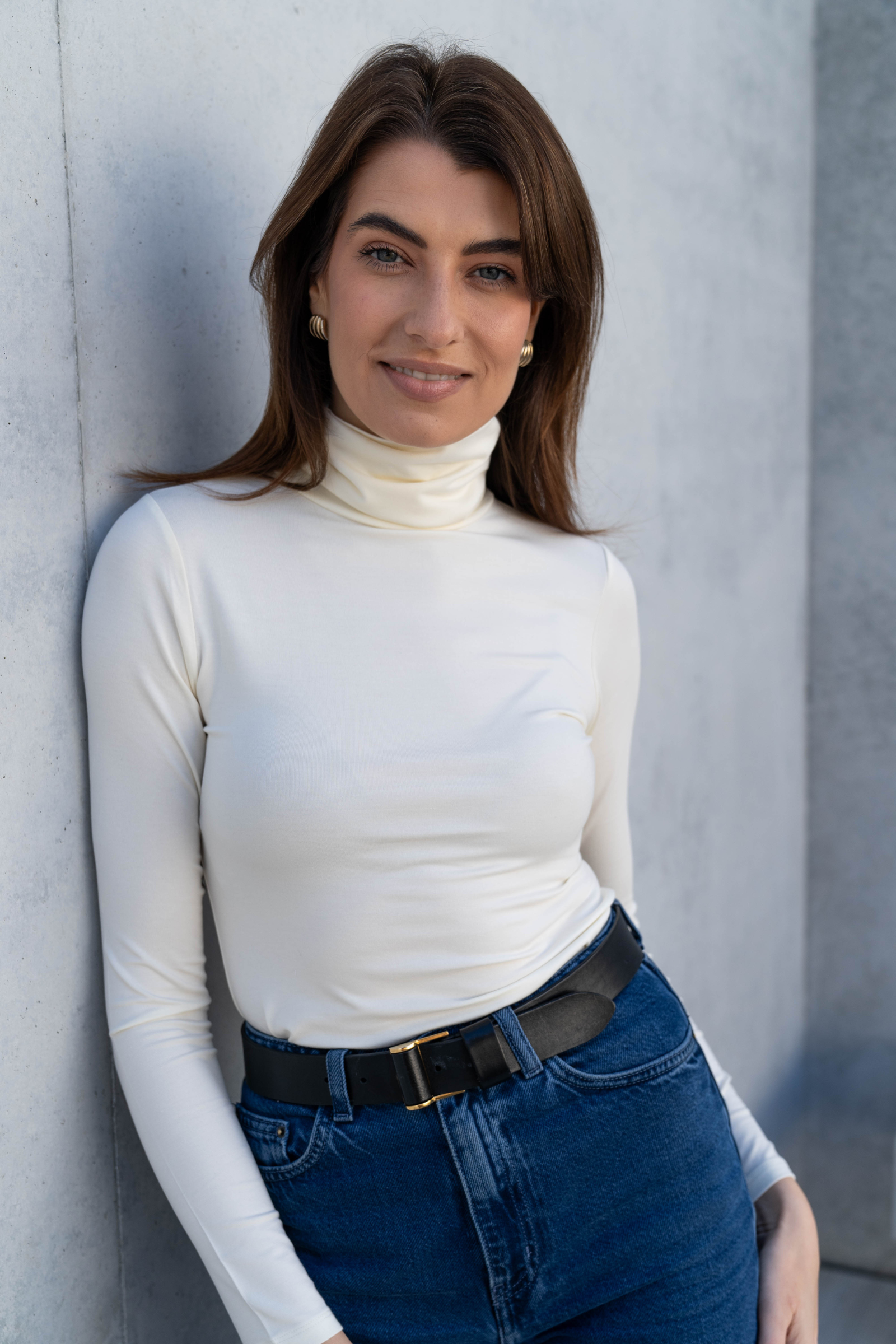 Womens cream roll neck top