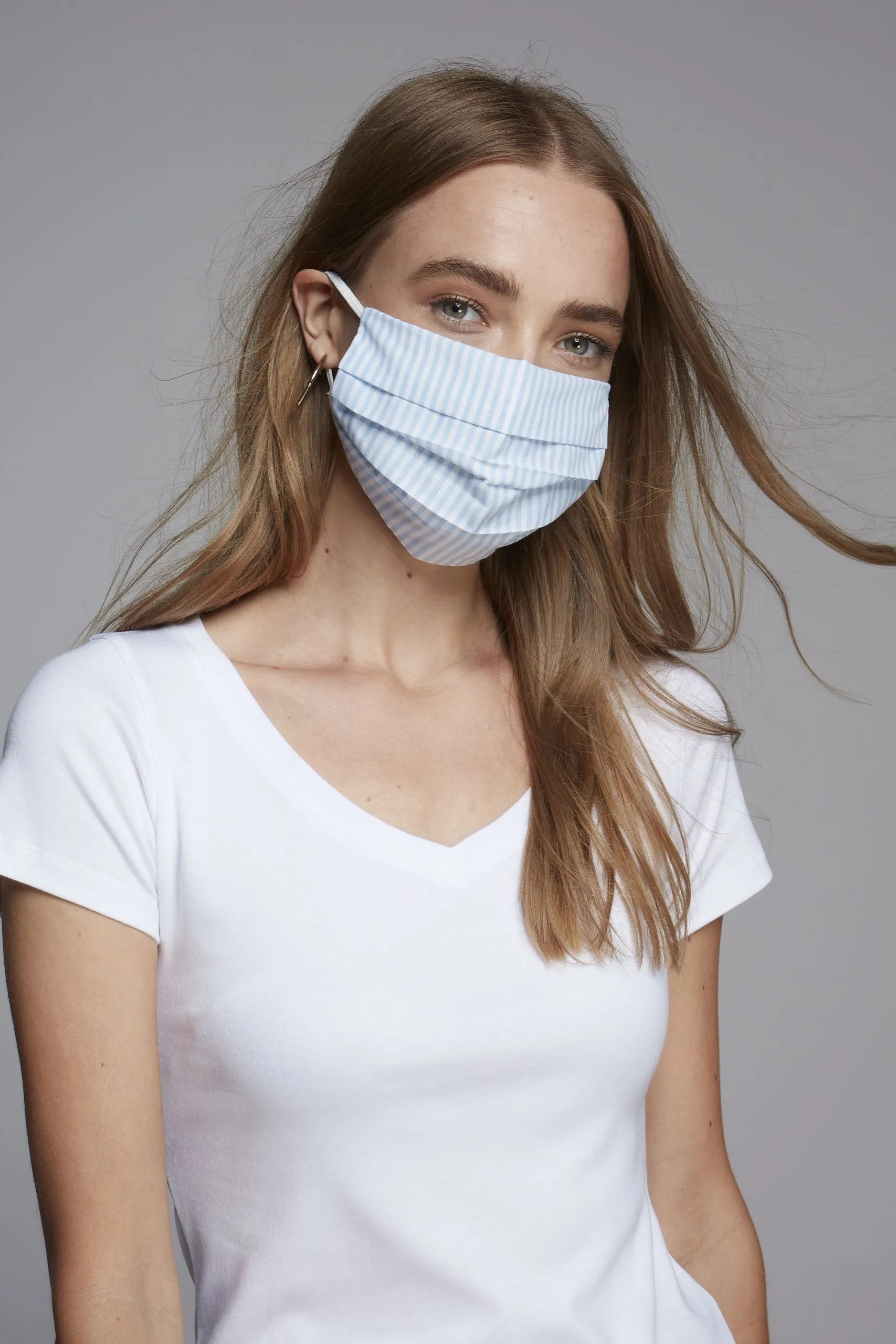 Cotton Face Mask - Pack of 3 Cotton Reusable Face Masks - Sustainable Lavender Hill Clothing - Blue Striped Face Mask