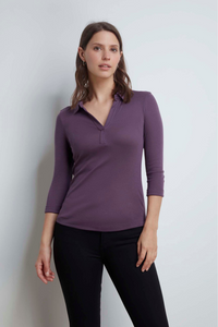 Lavender Hill Clothing Womenswear 3/4 Sleeve Collared V-Neck T-Shirt 