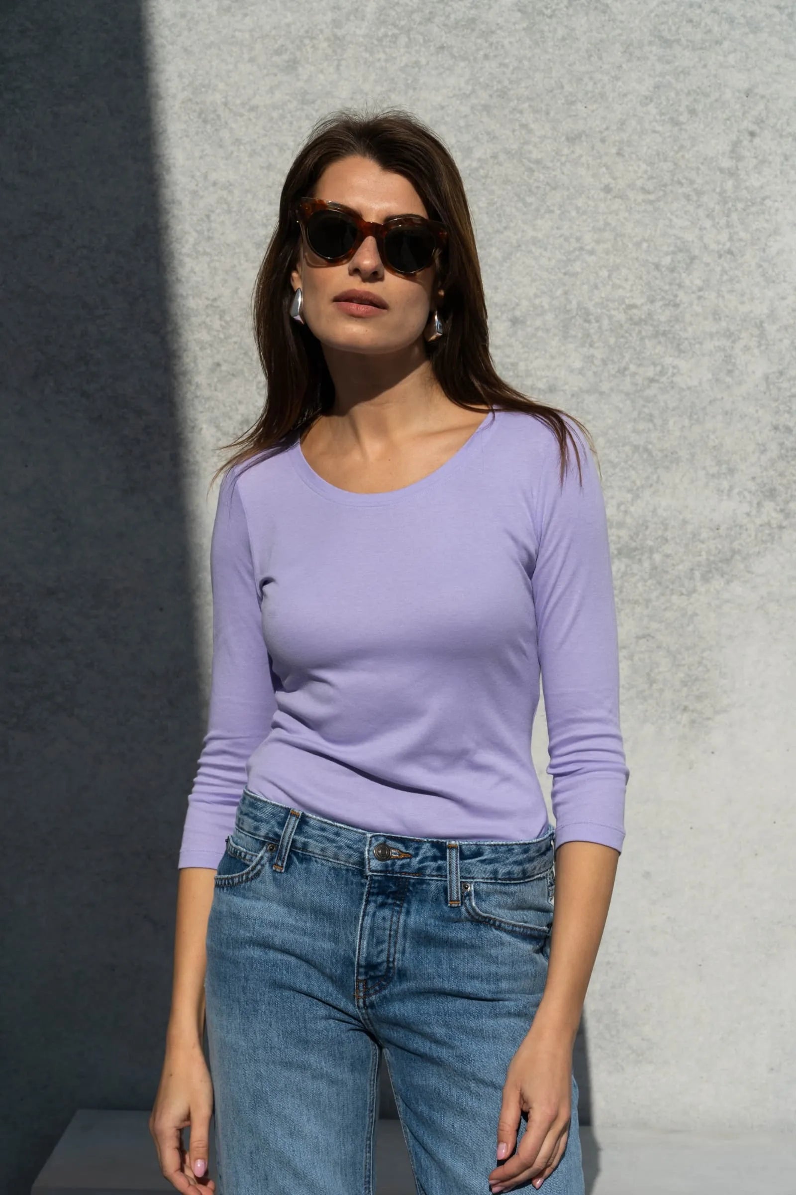 Lilac t-shirt with 3/4 sleeves