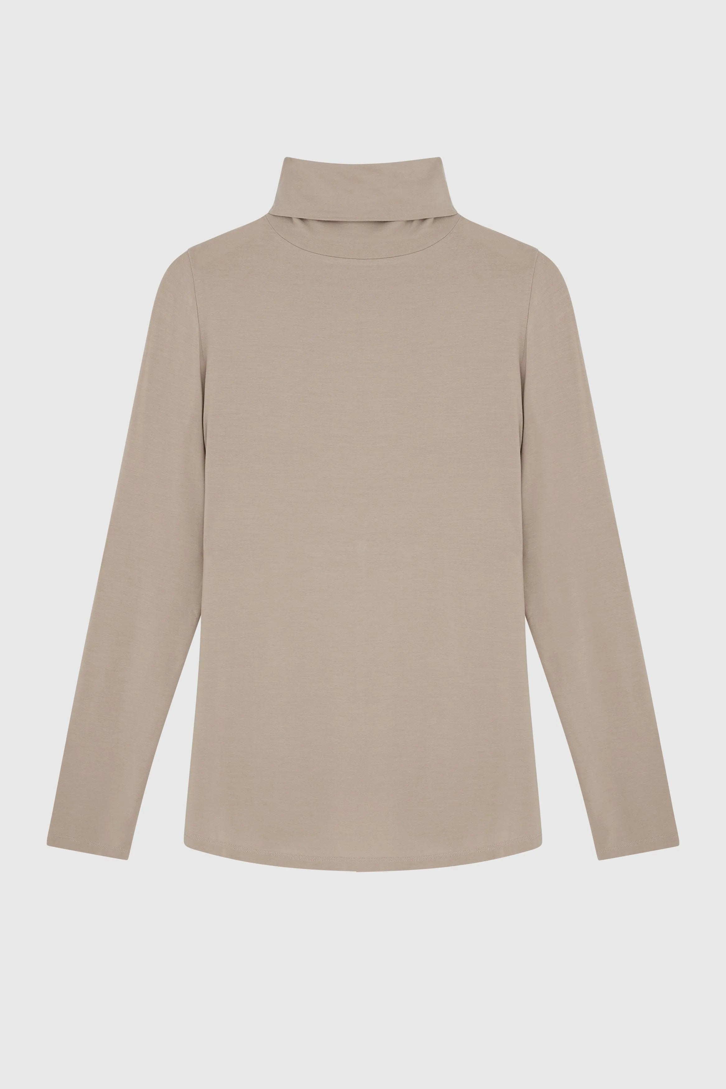 Women's High Quality Thermal Long Sleeve Taupe Roll Neck Top - Comfortable Polo Neck - Flattering Long Sleeve T-Shirt - Soft Taupe Long Sleeve Polo Neck by Lavender Hill Clothing