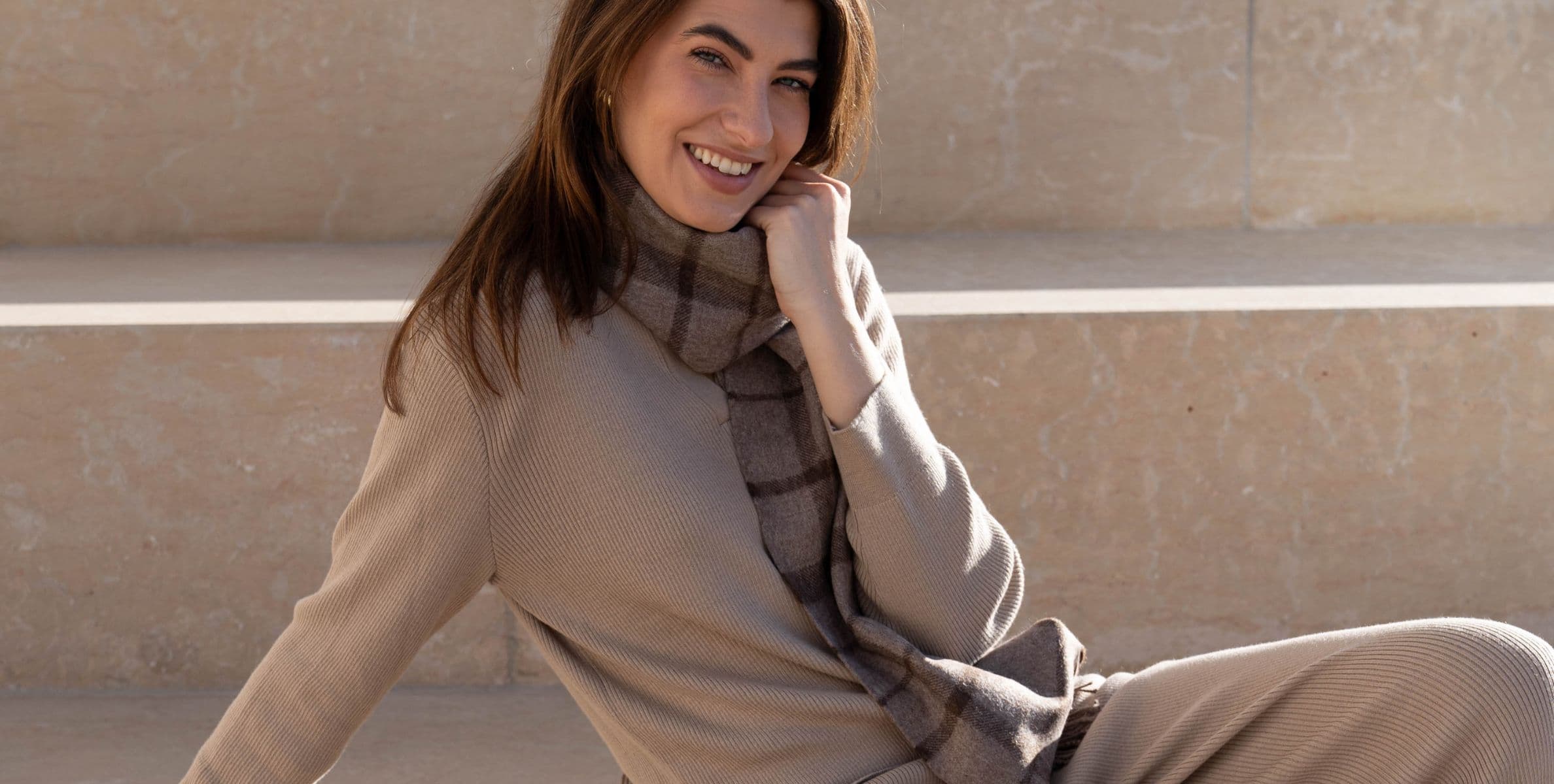 luxury loungewear and plaid scarf