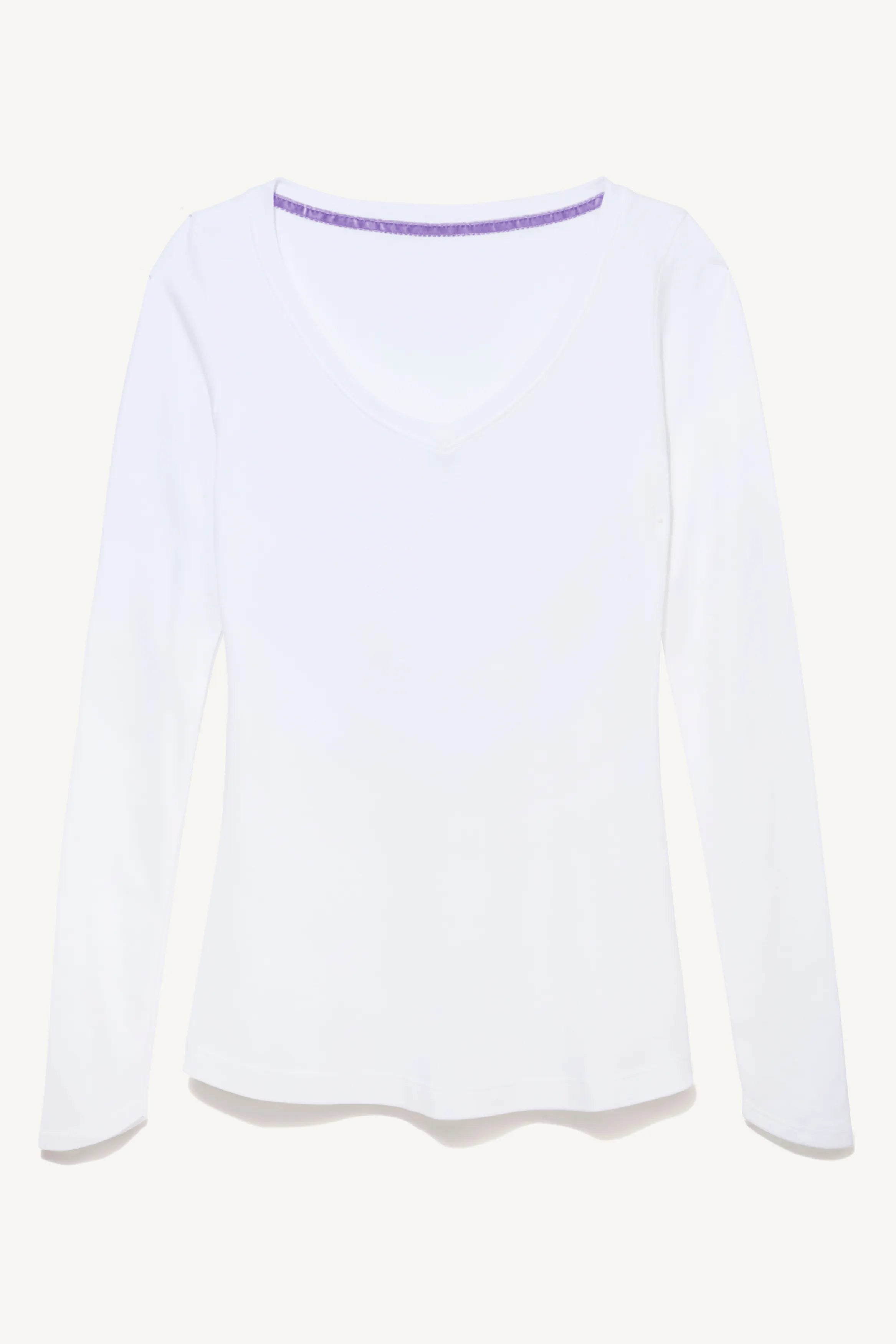 Women's High Quality Long Sleeve V-Neck T-Shirt - Comfortable V-Neck T-Shirt - Flattering Long Sleeve T-Shirt - Soft White Long Sleeve V-Neck by Lavender Hill Clothing