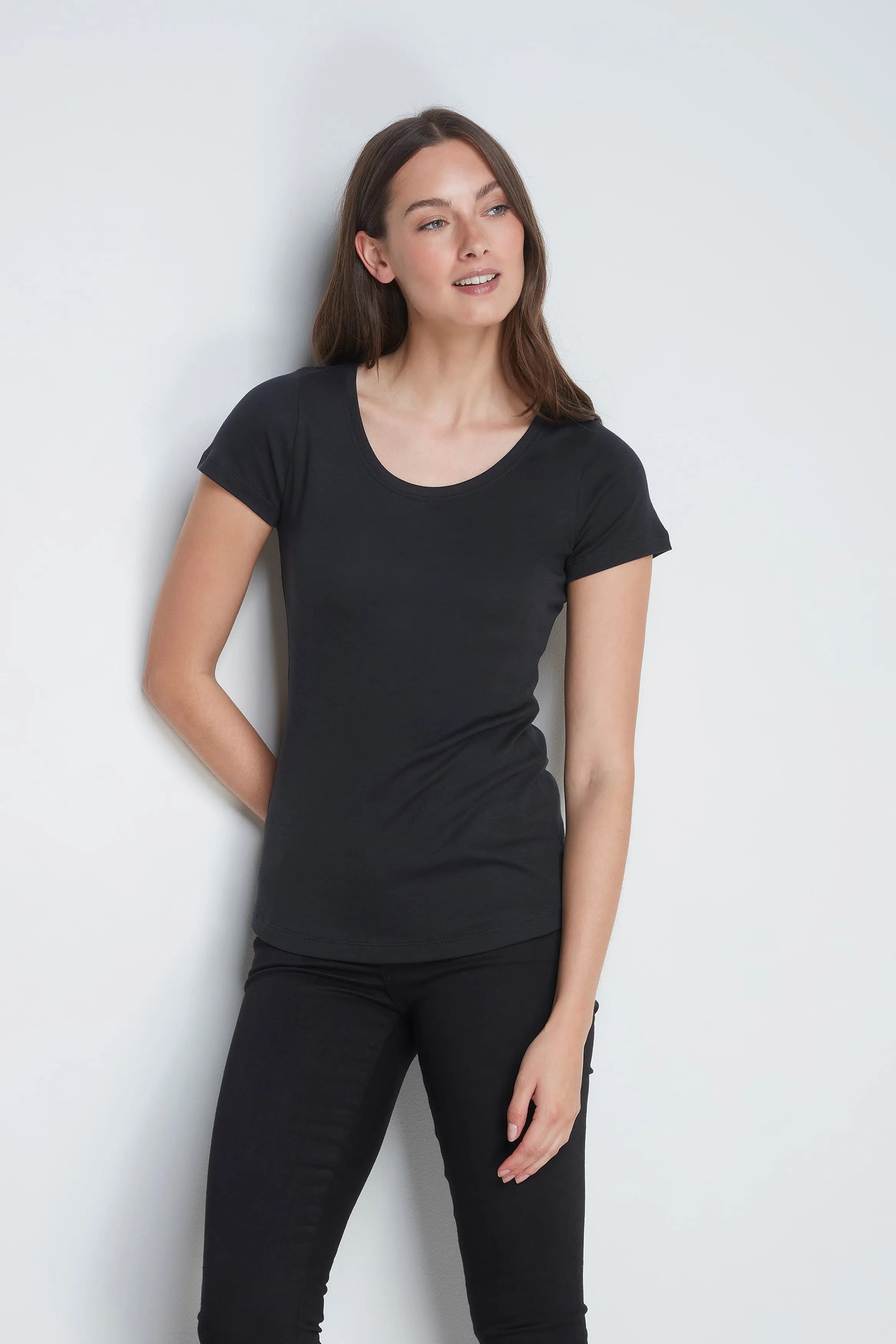 Quality Scoop Neck Cotton Modal Blend T-shirt in Black - Short Sleeve T-shirt by Lavender Hill Clothing