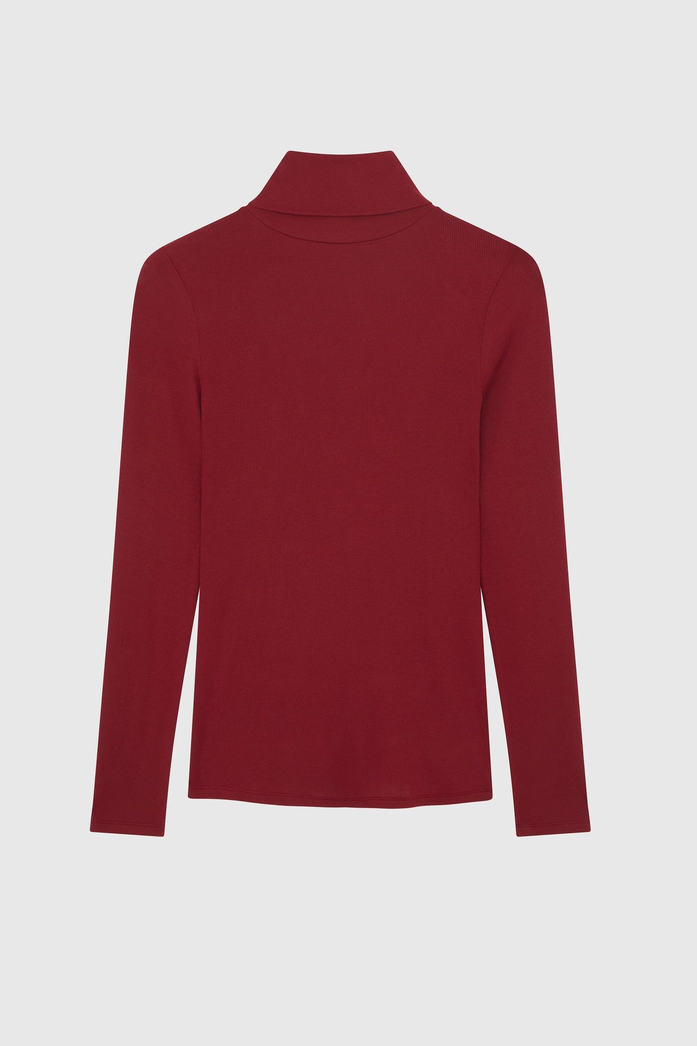 Luxury Women's Silk Rib Roll Neck Top in Wine - Long Sleeve Roll Neck Top - Soft Roll Neck Top by Lavender Hill Clothing