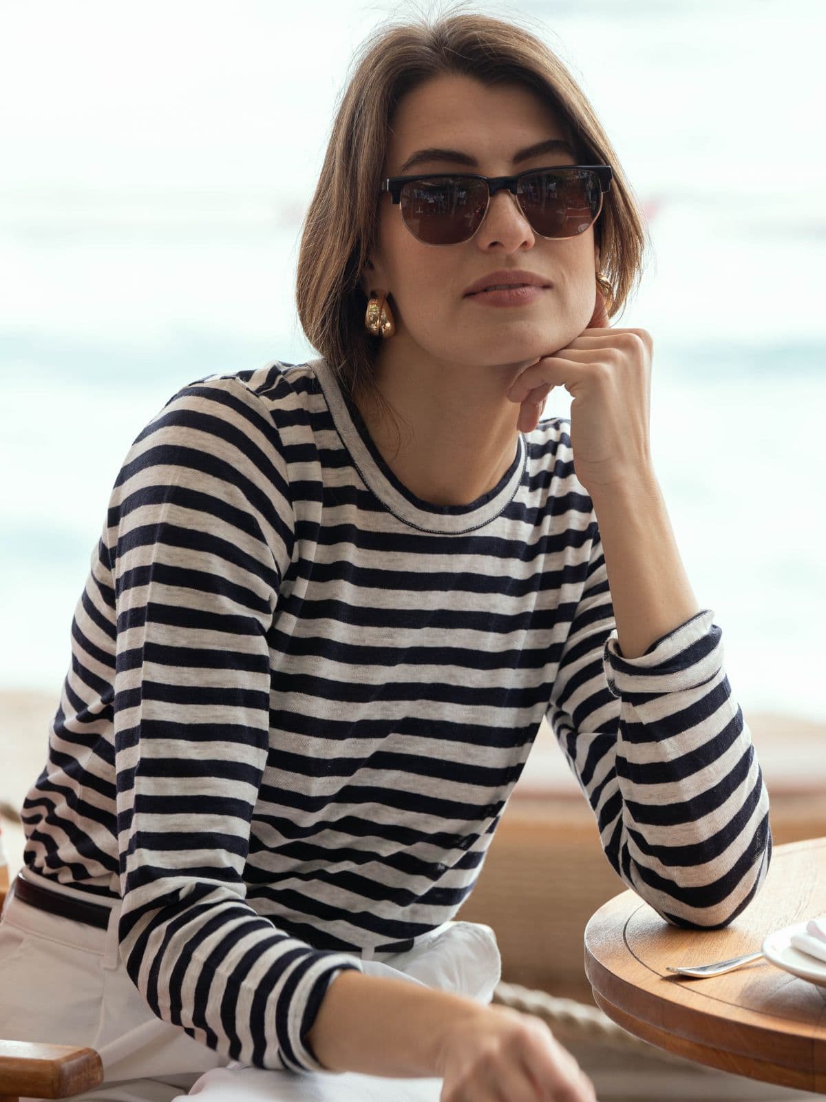 Nautical striped linen top for women