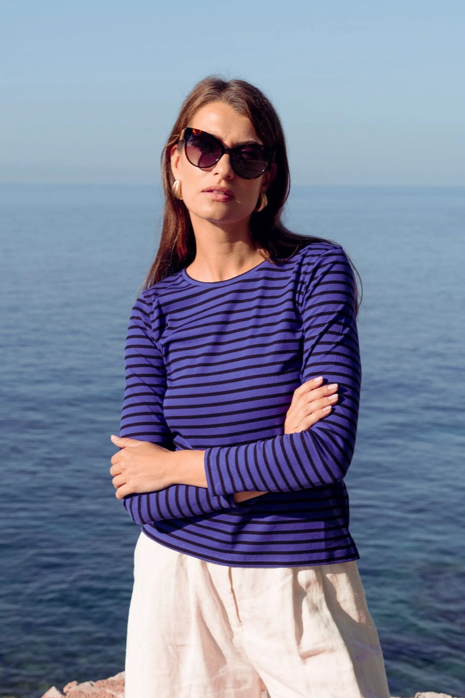 Striped Crew Neck T-shirt Women's Long Sleeve T-shirt Lavender Hill