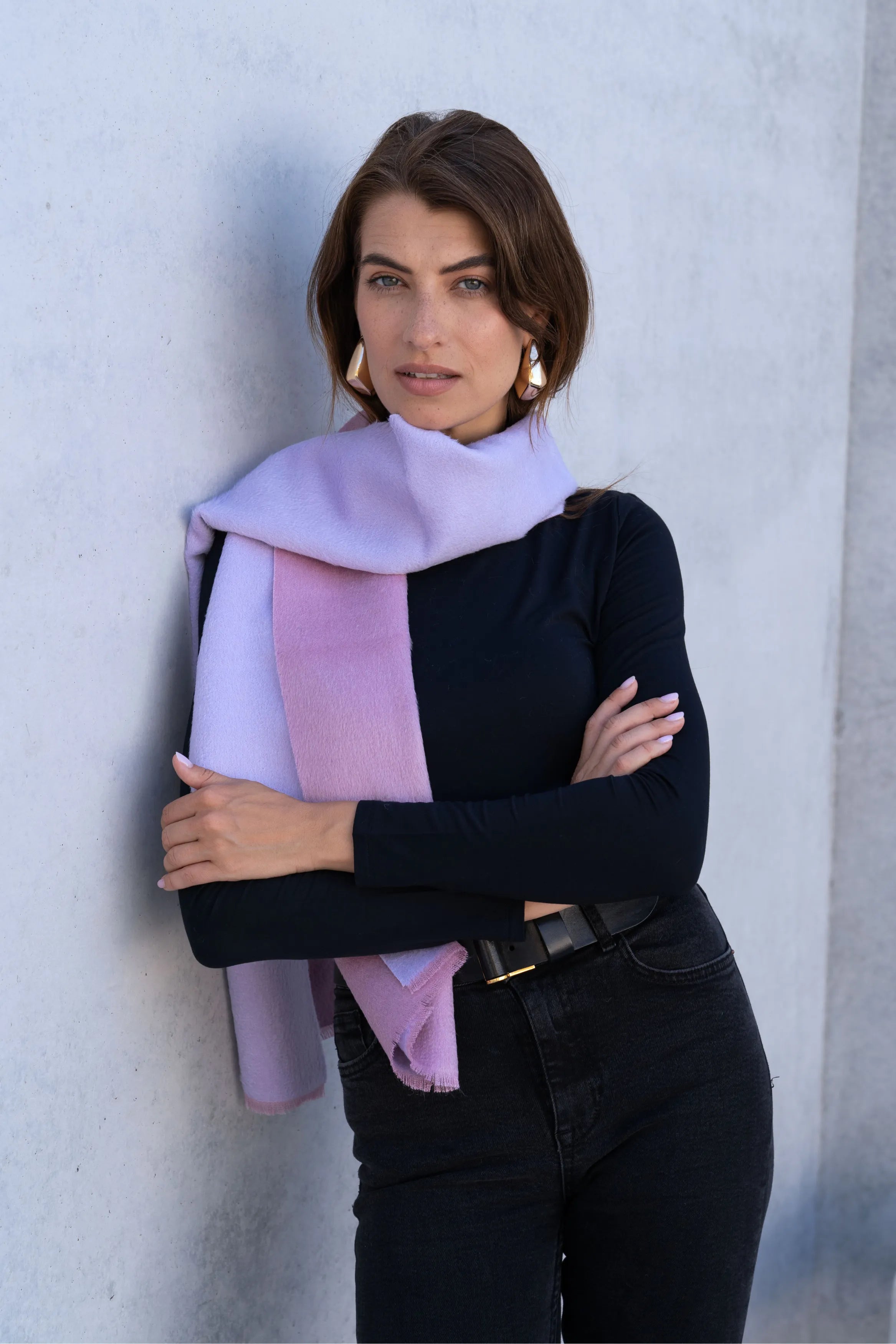 Luxury two one pink and lilac scarf made from alpaca fibre in Peru for Lavender Hill Clothing