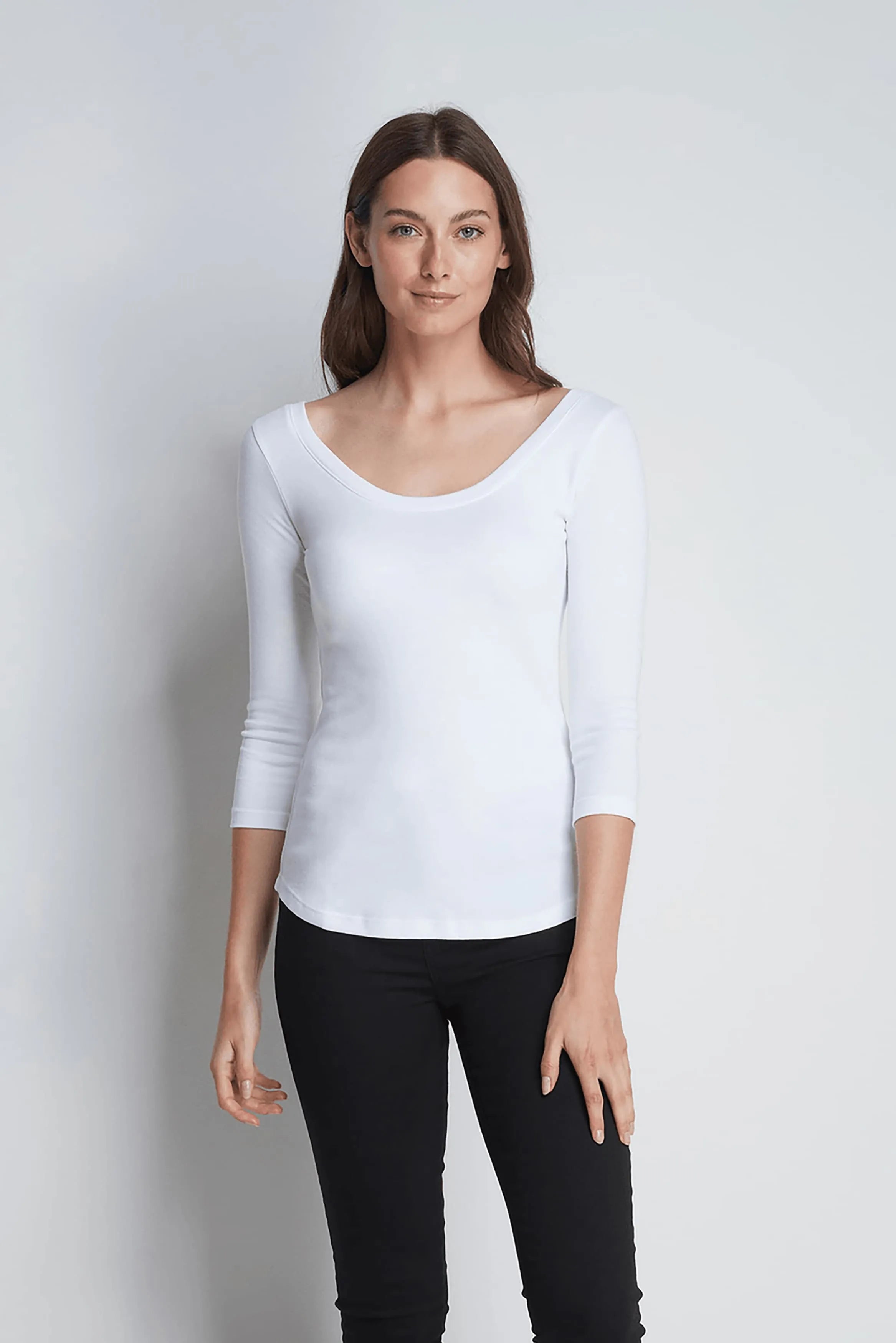 Women's 3/4 sleeve boat neck t-shirt in white