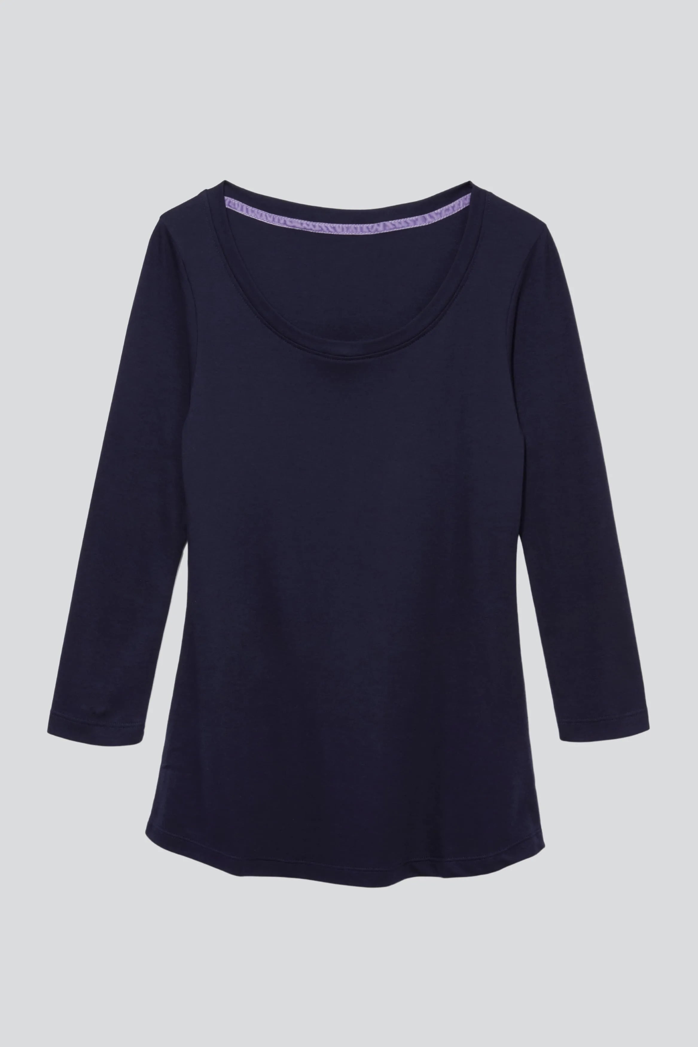 Quality Cotton Jersey Navy 3/4 Sleeve Scoop Neck T-Shirt by Lavender Hill Clothing