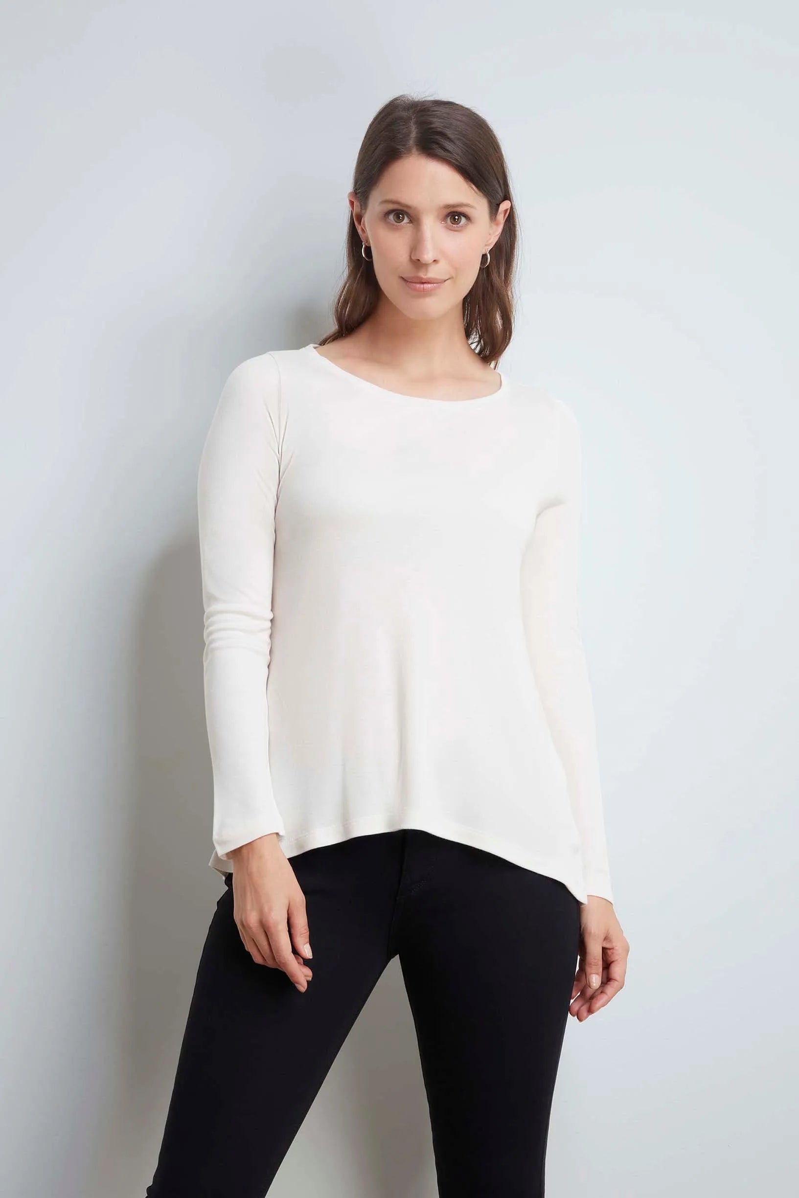 Women's Micro Modal Soft Flattering Long Sleeve Cream A-Line Top by Lavender Hill Clothing