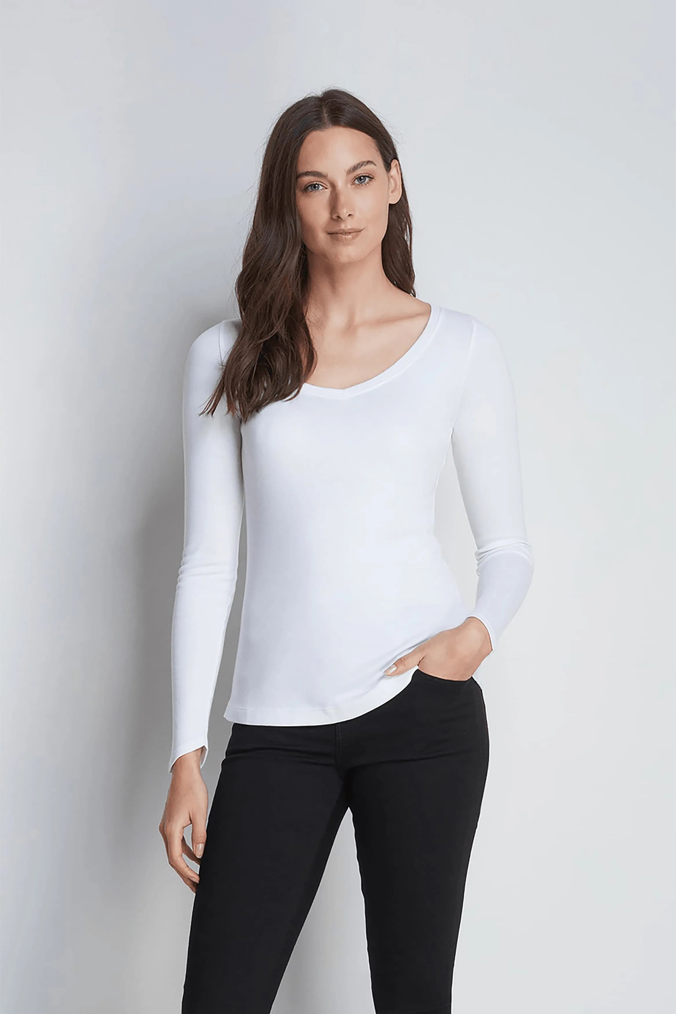 Long Sleeve V Neck Cotton Modal Blend T-shirt Women's Long Sleeve T-shirt Lavender Hill Clothing
