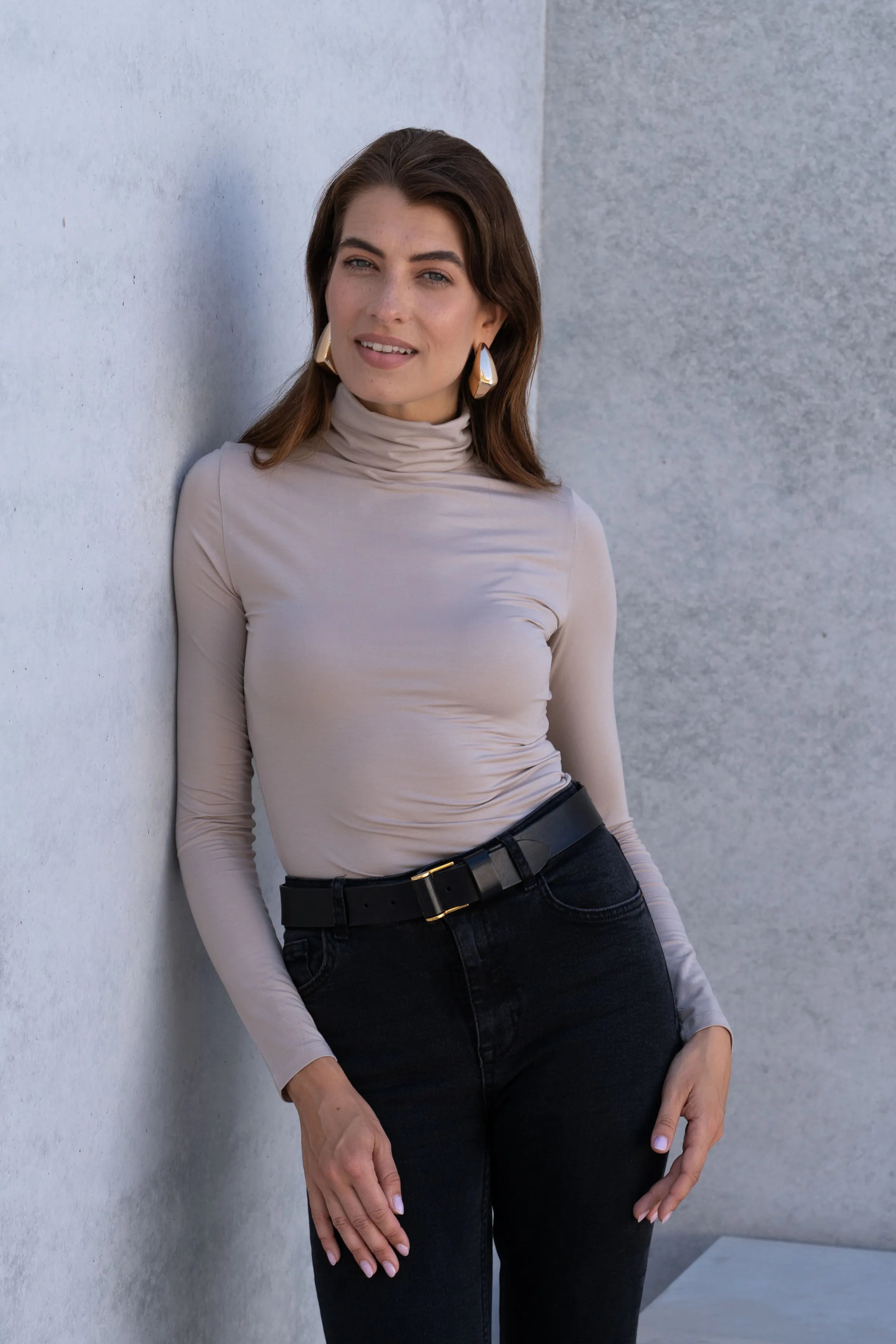 Quality womens second skin roll neck top