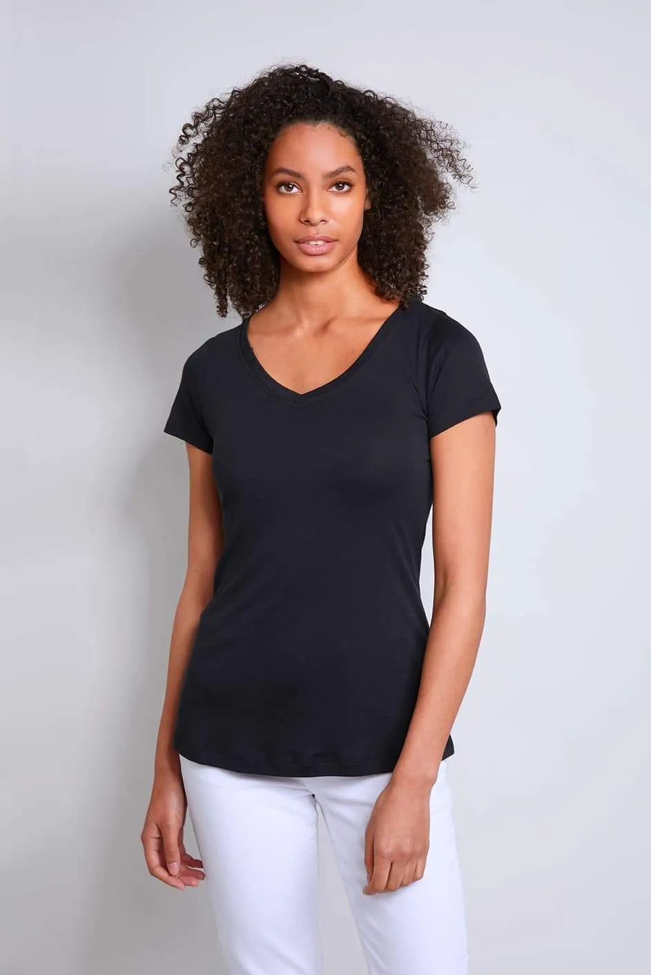 Women's Short Sleeve V-Neck - High Quality Comfortable V-Neck T-Shirt - Flattering Short Sleeve T-Shirt - Soft Black Short Sleeve V-Neck T-Shirt - Lavender Hill Clothing