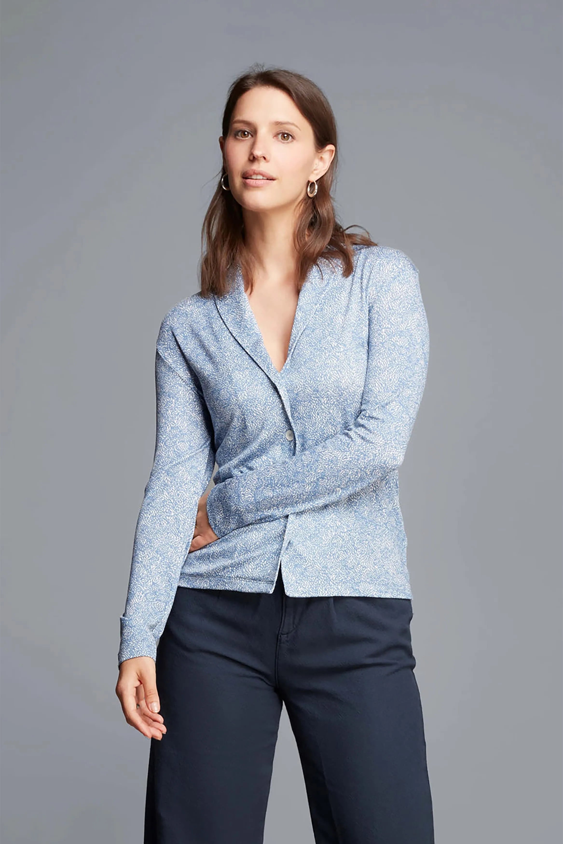 Patterned Shawl Collared Top Women's Jersey Shirt Lavender Hill Clothing