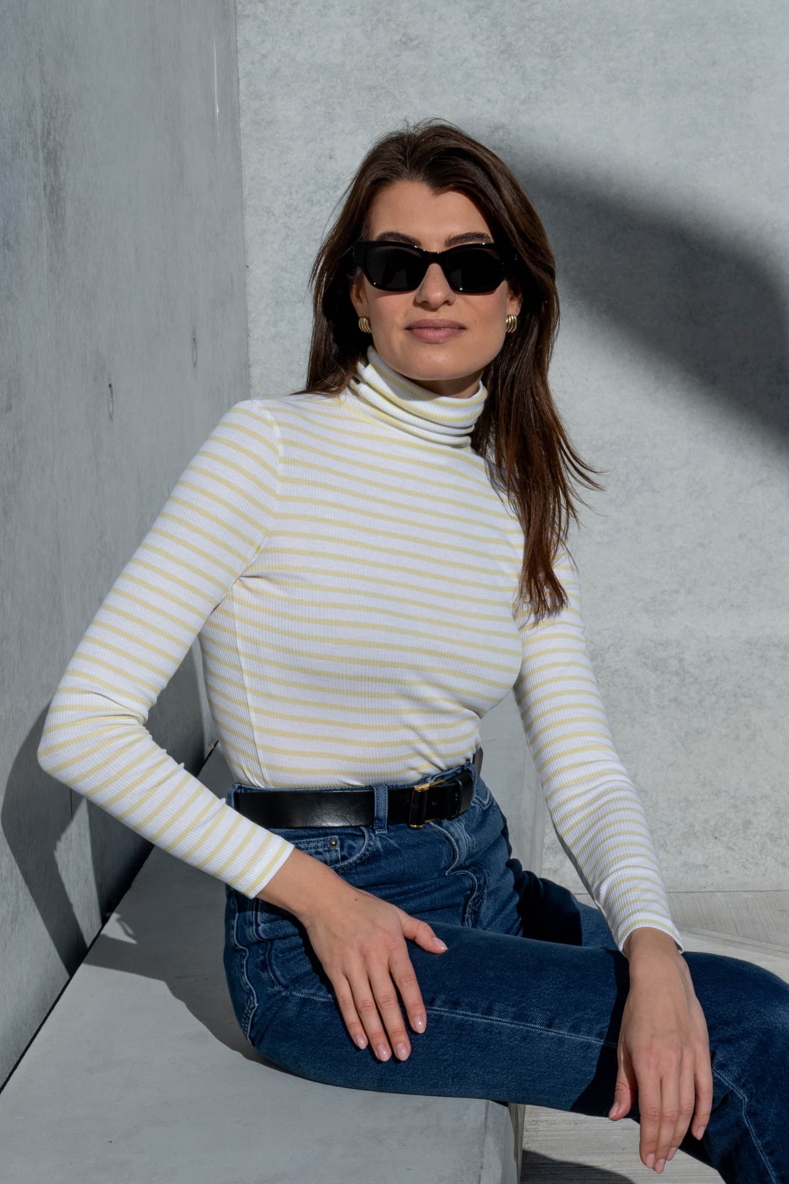 Yellow striped roll neck top
