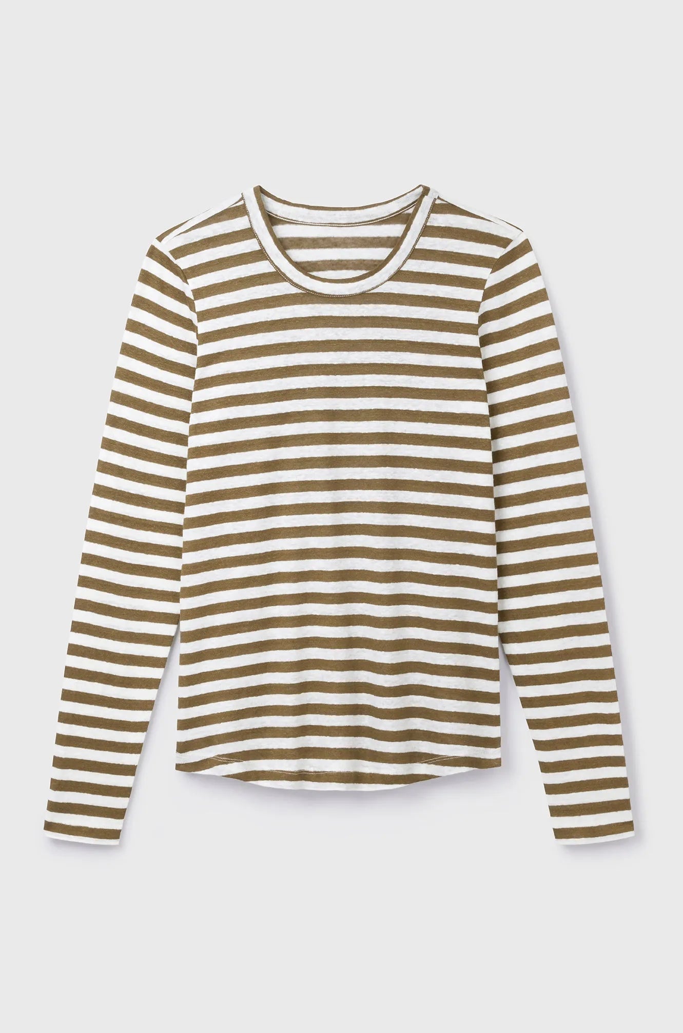 Long sleeve olive white linen breton t-shirt