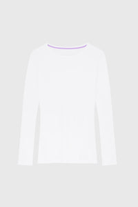 Quality Women's White Long Sleeve Crew Neck Cotton Modal Blend t-shirt in White by Lavender Hill Clothing 