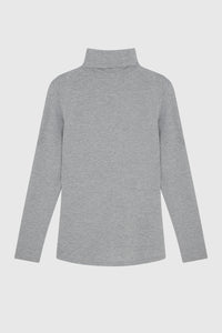 Women's High Quality Long Sleeve Grey Marl Roll Neck Top - Comfortable Polo Neck - Flattering Long Sleeve T-Shirt - Soft Grey Marl Long Sleeve Polo Neck by Lavender Hill Clothing