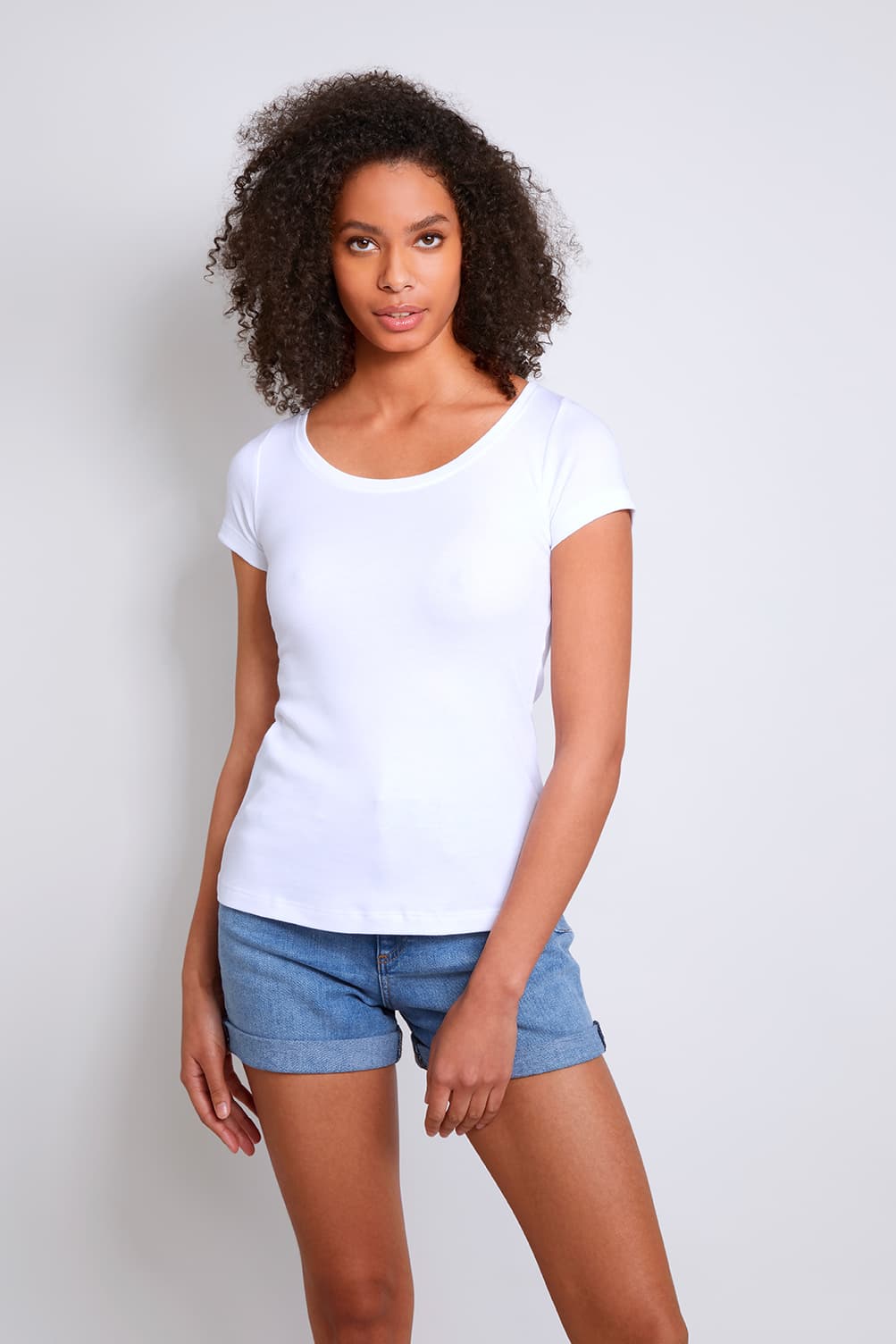 Women's Scoop Neck Cotton Modal Blend T-shirt in White - Short Sleeve Quality T-shirt by Lavender Hill Clothing