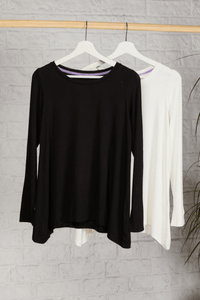 Women's Micro Modal Soft Flattering Long Sleeve Cream and Black A-Line Top by Lavender Hill Clothing