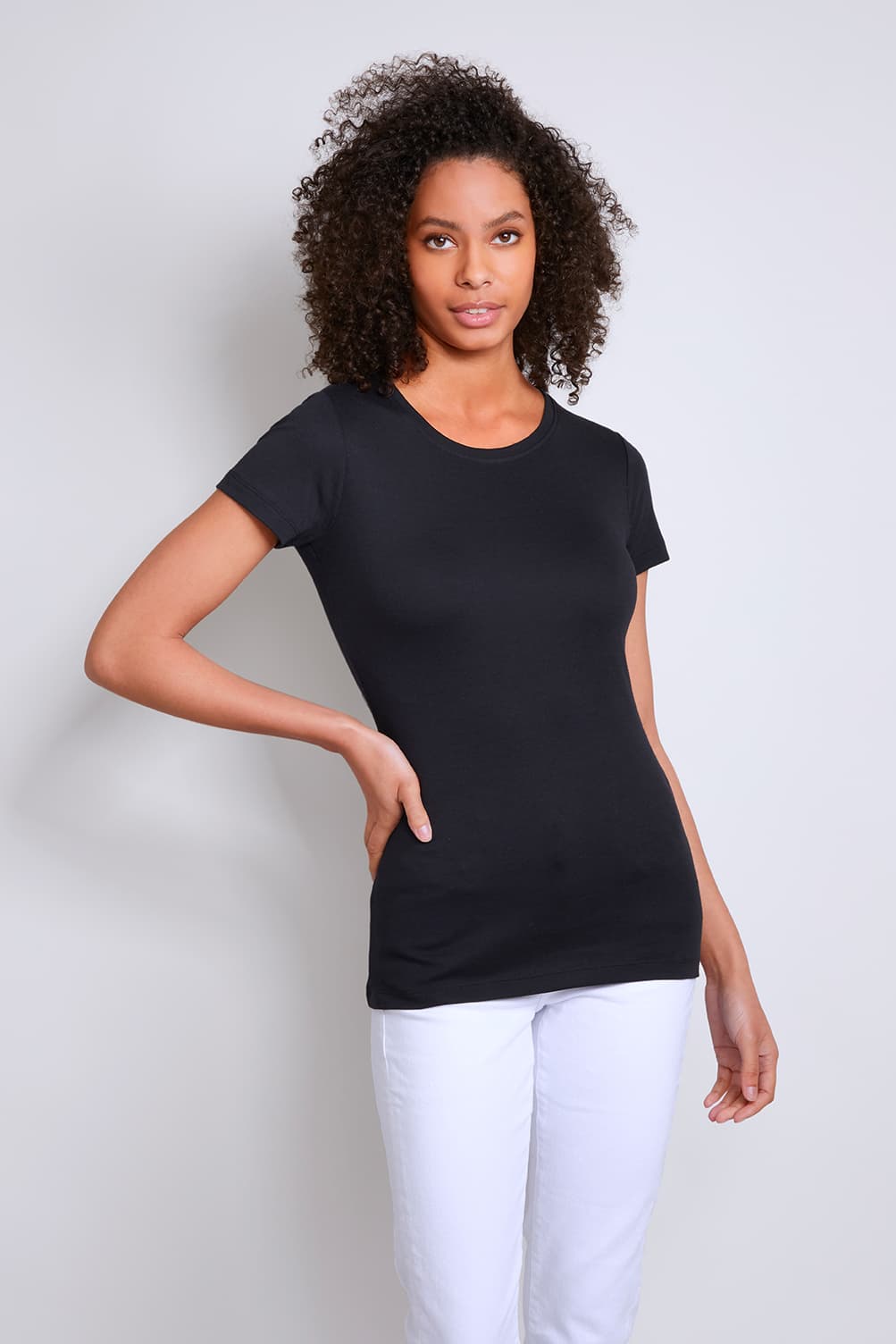 Women's Short Sleeve Crew Neck Cotton Modal Blend T-shirt Black - Core Essential T-shirt - Quality Short Sleeve T-shirt Lavender Hill Clothing