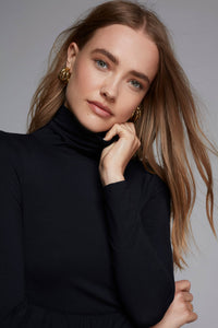 Luxury black roll neck top for women