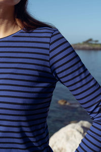 womens blue and black striped t-shirt