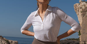 Collared linen long sleeve t-shirt