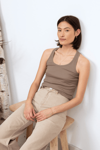 Brown Organic Cotton Scoop Neck Tank Top by Lavender Hill