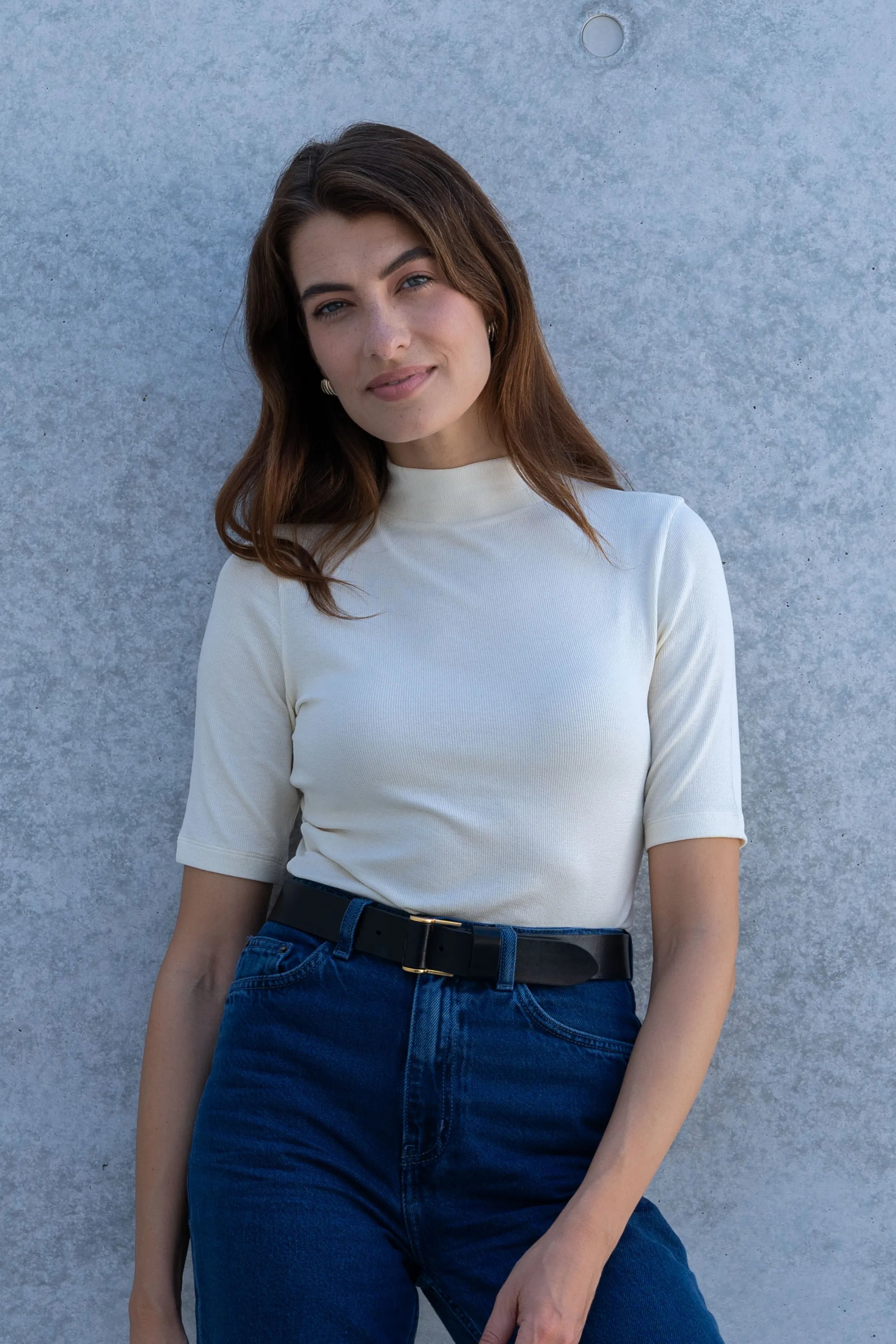 Women's Mock Neck Micro Modal Top | Ribbed Half Sleeve Top