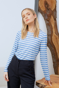 Womens striped linen long sleeve t-shirt