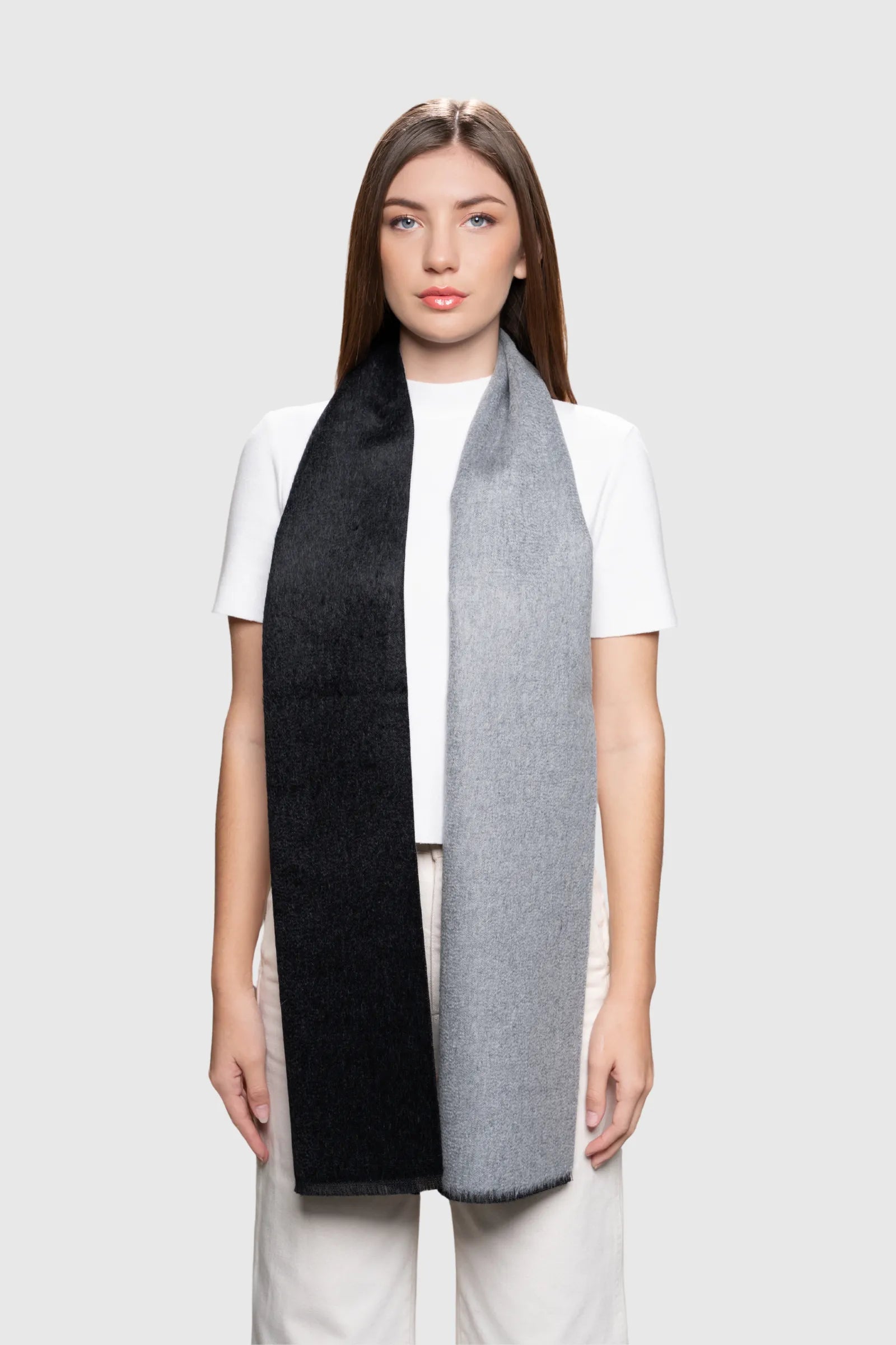 Black silver two tone alpaca scarf