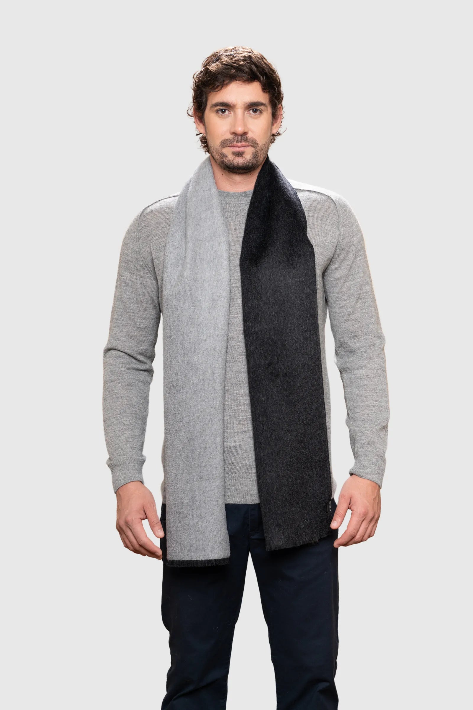 Black silver two tone alpaca scarf