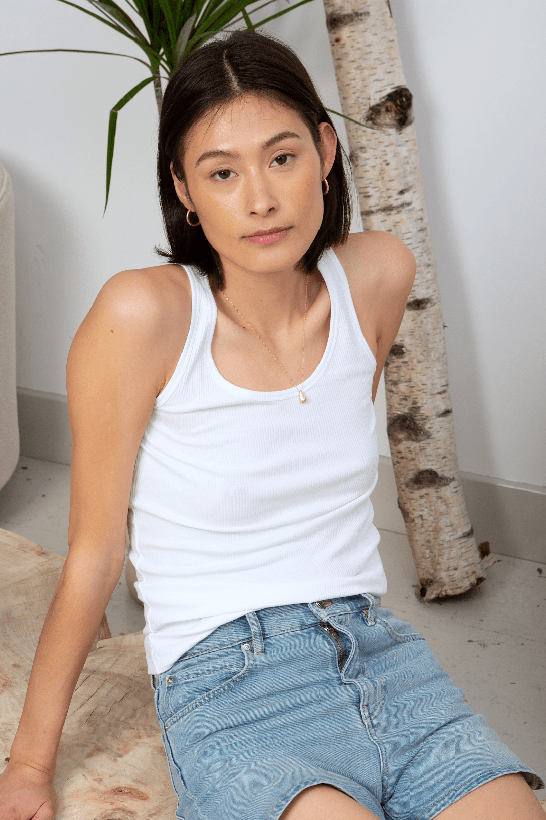 White Organic Cotton Scoop Neck Tank Top by Lavender Hill