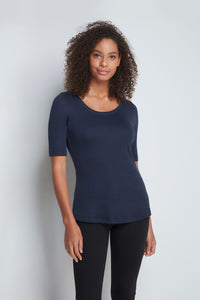 Women's Mid-Weight Flattering navy Half Sleeve Scoop Neck T-Shirt - Quality Half Sleeve Scoop - Classic T-shirt Silhouette by Lavender Hill Clothing