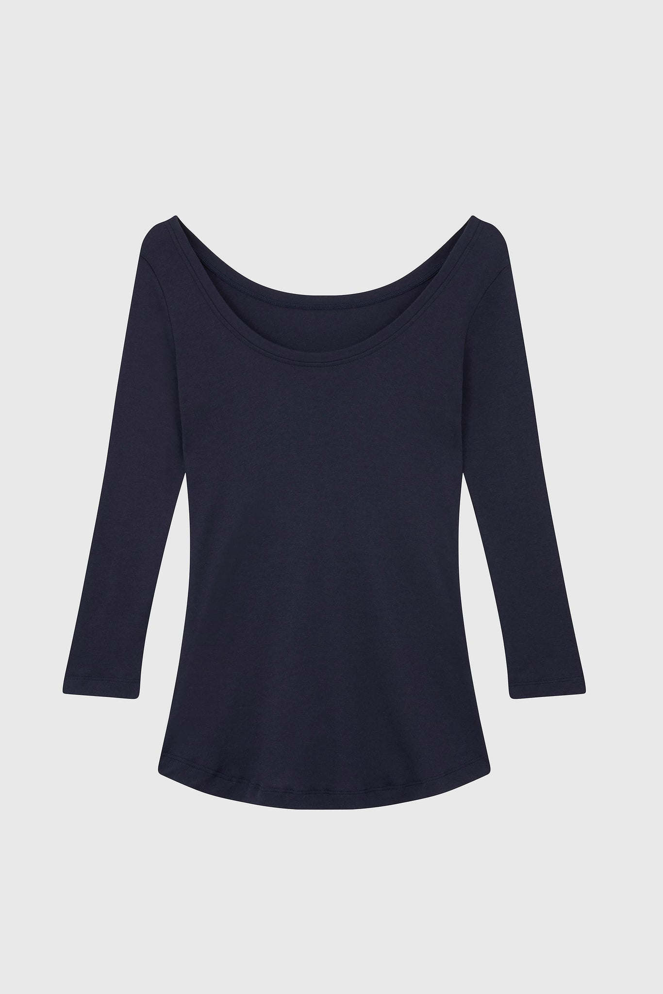 Women's Navy 3/4 Sleeve Boat Neck Cotton Modal Blend T-Shirt by Lavender Hill Clothing