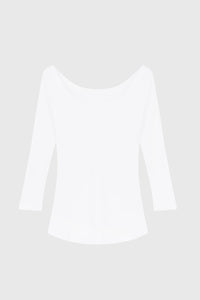 Women's White 3/4 Sleeve Boat Neck Cotton Modal Blend T-Shirt by Lavender Hill Clothing