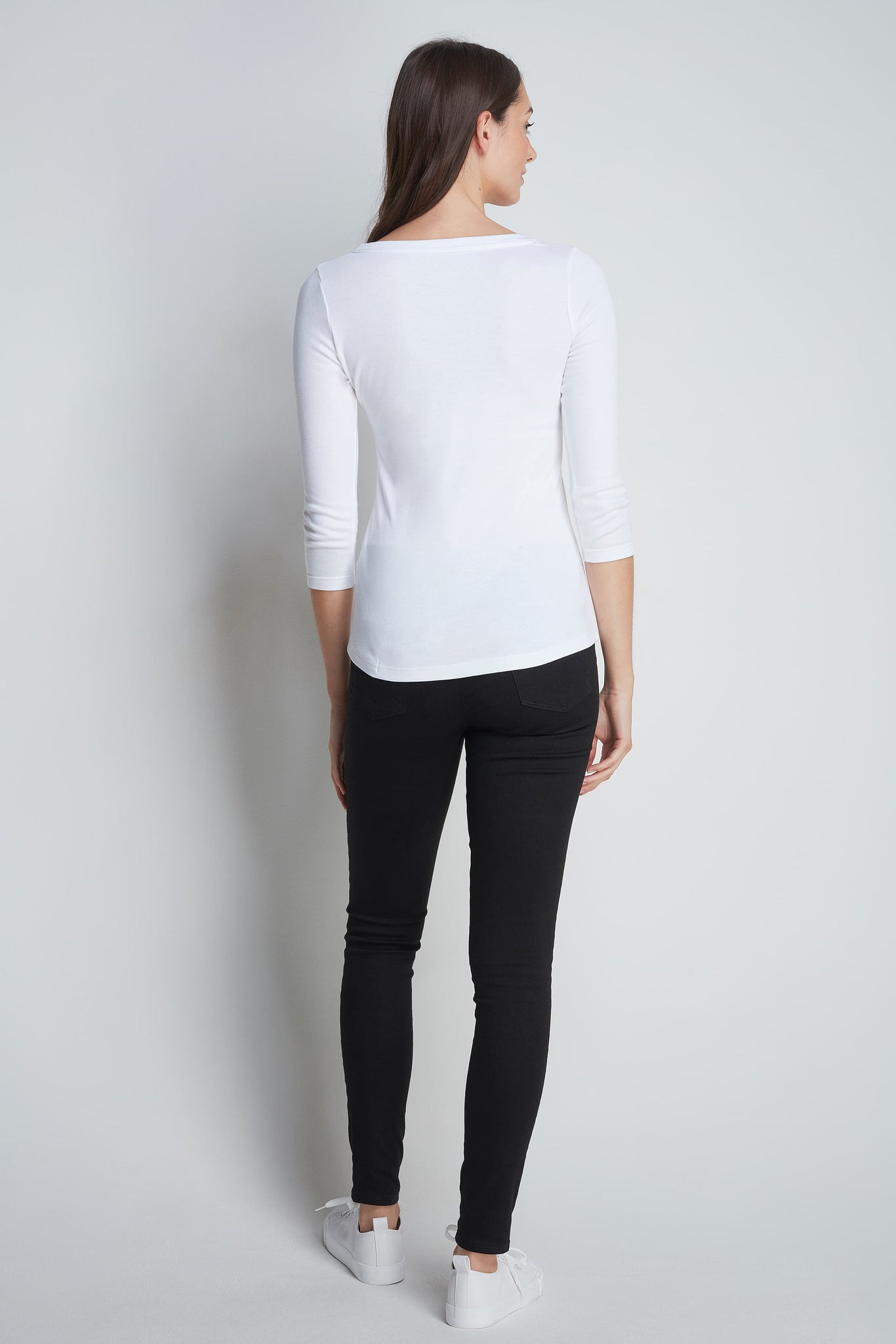 Women's White Quality Cotton Jersey 3/4 Sleeve Scoop Neck T-Shirt by Lavender Hill Clothing