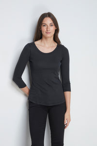 Women's Quality Cotton Jersey Black 3/4 Sleeve Scoop Neck T-Shirt by Lavender Hill Clothing