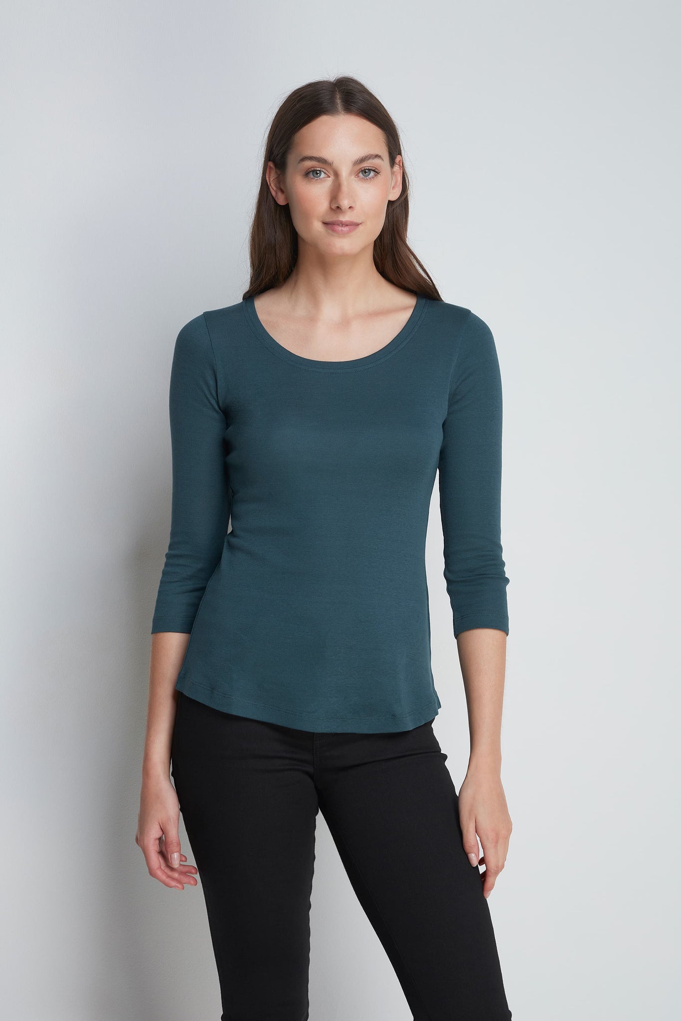 Women's Quality Cotton Jersey 3/4 Sleeve Scoop Neck T-Shirt in Green by Lavender Hill Clothing 