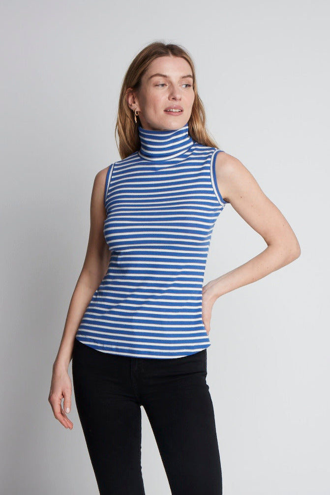 Sleeveless Striped Cotton Roll Neck Women's Long Sleeve T-shirt Lavender Hill
