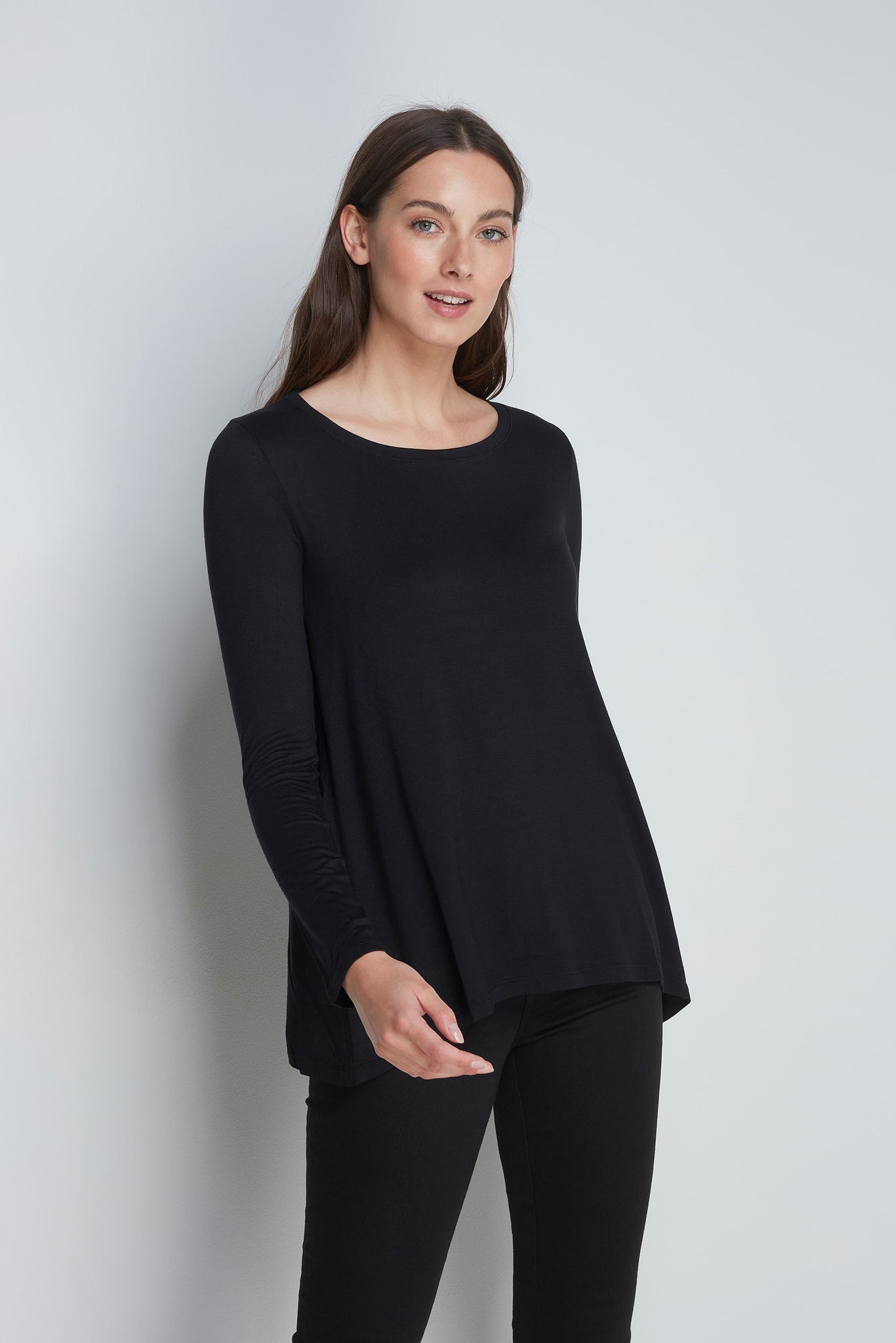 Women's Micro Modal Soft Flattering Long Sleeve Black A-Line Top by Lavender Hill Clothing