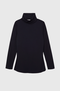 Luxury Women's Silk Rib Roll Neck Top in Black - Long Sleeve Roll Neck Top - Core Essential Top by Lavender Hill Clothing