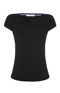 Women's High Quality Short Sleeve V-Neck - Comfortable V-Neck T-Shirt - Flattering Short Sleeve T-Shirt - Soft Black Short Sleeve V-Neck T-Shirt