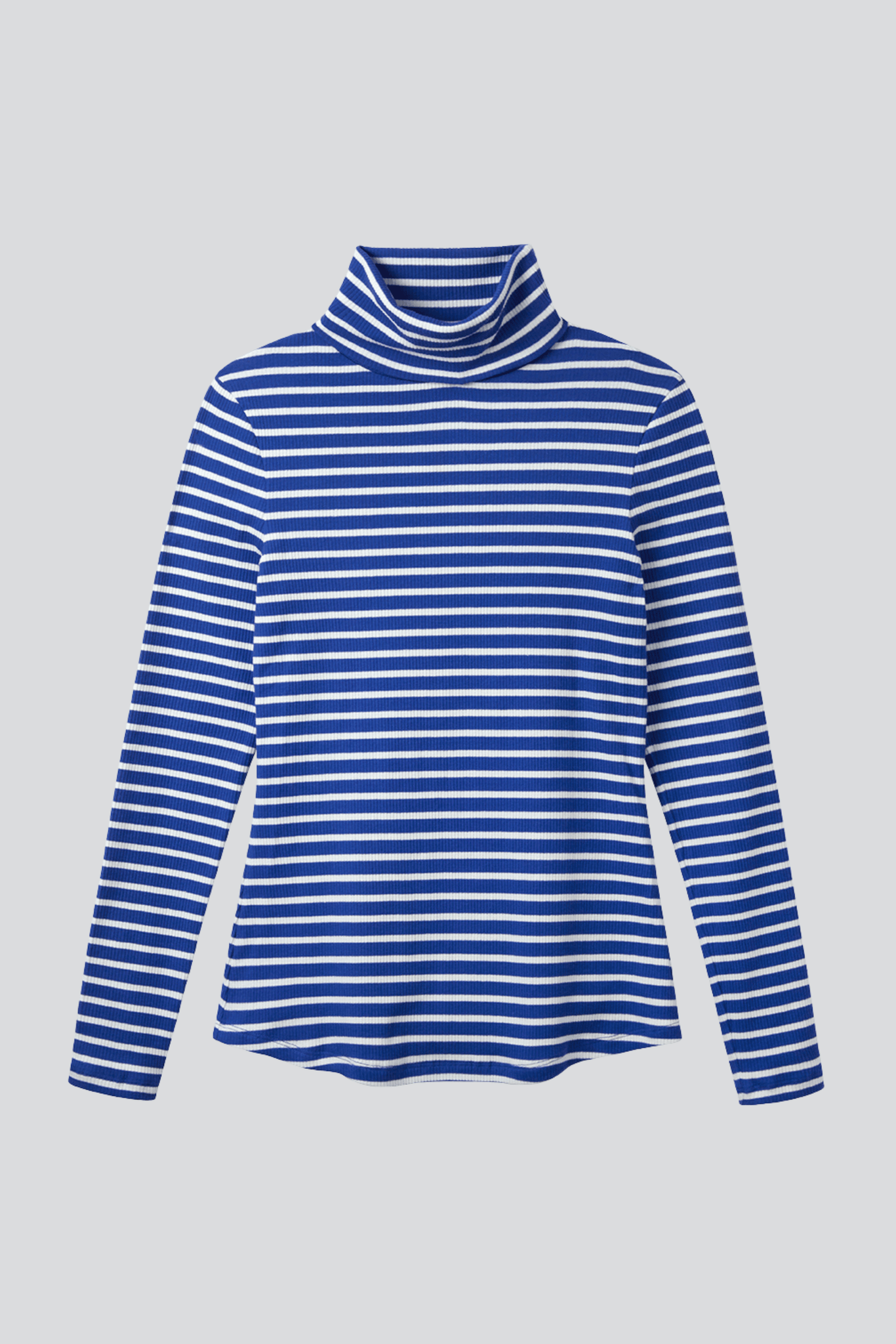 Quality Striped Cotton Roll Neck Top in Blue and White - Women's Long Sleeve Roll Neck Top - Comfortable Roll Neck Top by Lavender Hill Clothing