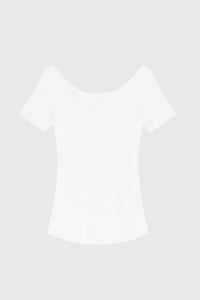 Women's White Boat Neck Cotton Modal Blend Short Sleeved T-Shirt by Lavender Hill Clothing